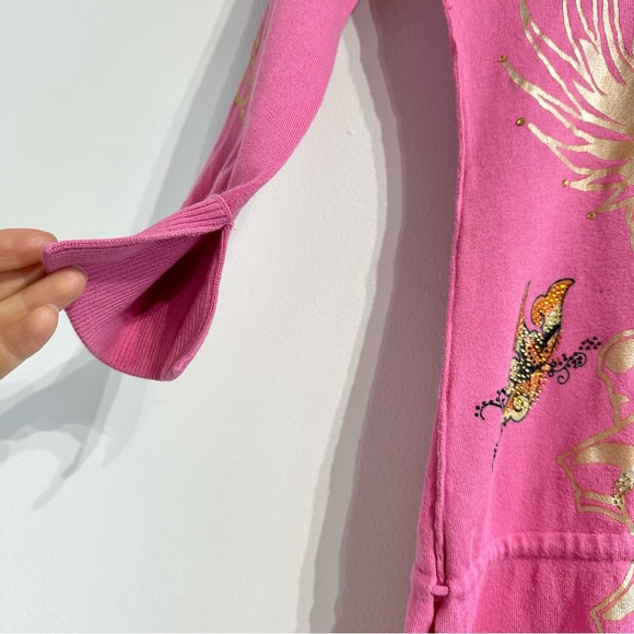 Ed Hardy Hooded tunic top pink tattoo Phoenix jersey knit 3/4 sleeves - Picture 7 of 17